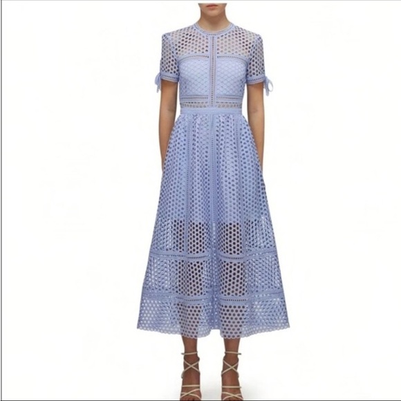 Self Portrait Guipure Lace Midi Dress in Lilac Size 2 New With Tag - Picture 3 of 13